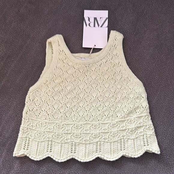 ZARA Kids | Light Lime Green | OPEN WEAVE CROCHET KNIT TOP - Picture 6 of 6